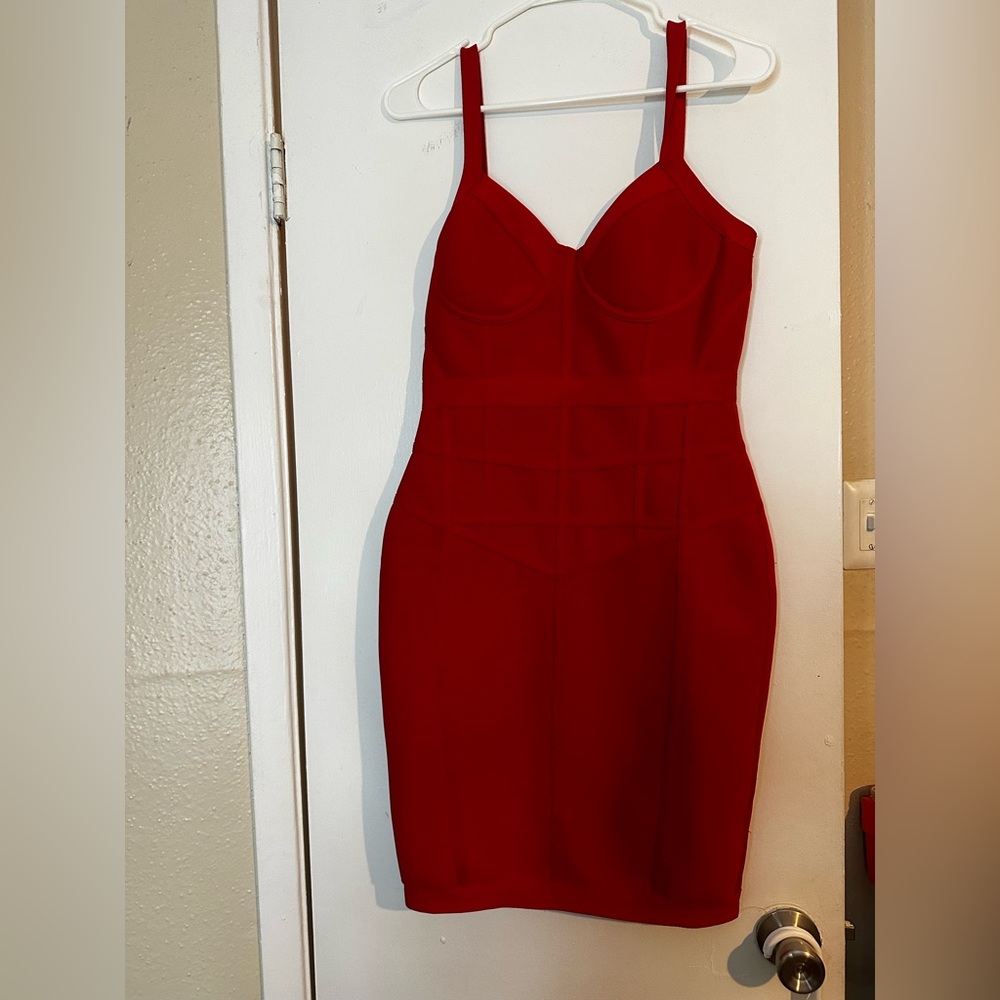 Fashion Nova Red Bandage Midi Dress Sweetheart Neckline